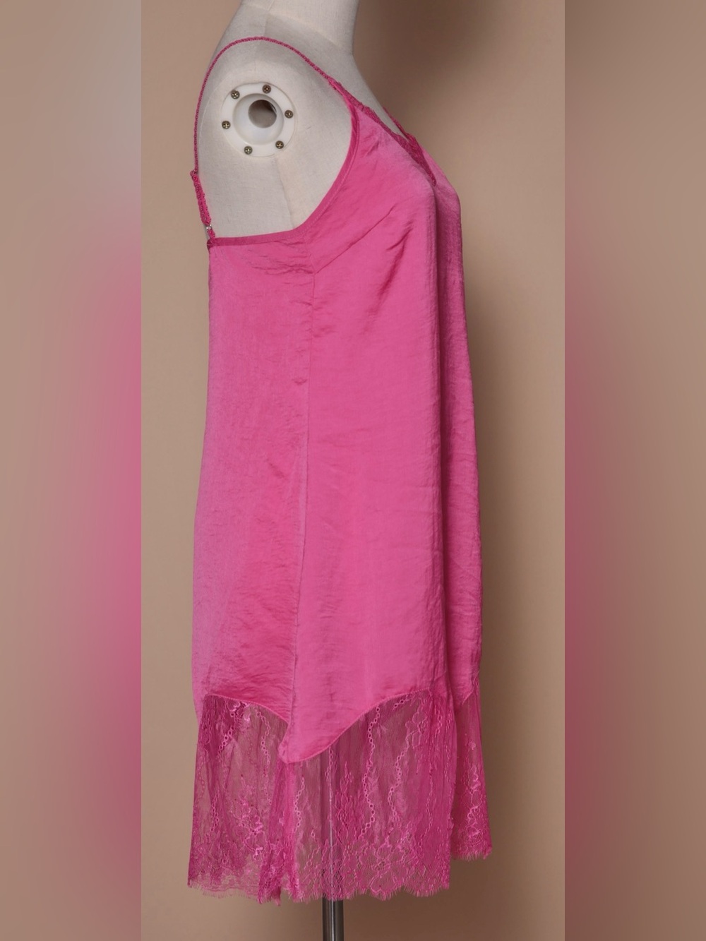 POL Pink Satin Lace Slip Dress Boho Romantic Midi Adjustable Straps - Picture 5 of 6